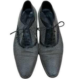 Hugo Boss Leather Black Silver Studded Lace Up Oxford Windsor Dress Shoes Sz 6.5